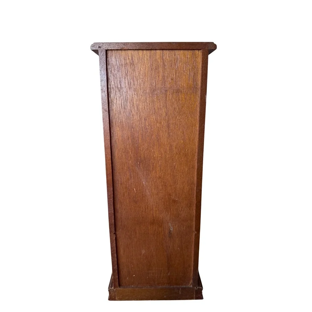 Vintage Wood Jewelry Armoire Etched Glass Floral Door Pink Lining 2 Drawers